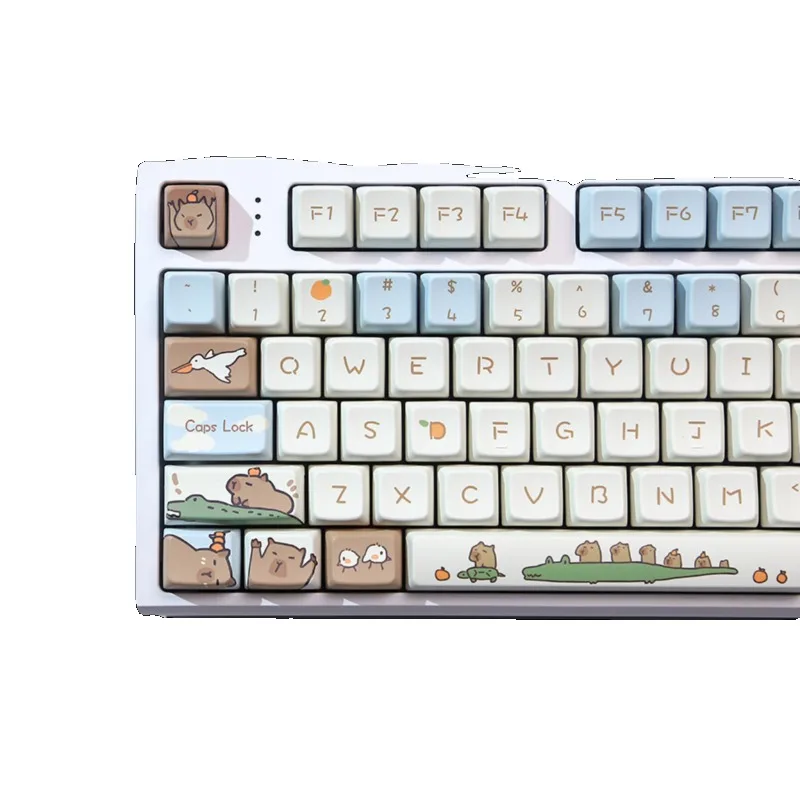 Imagem -05 - Capivara Keycap Conjunto para Teclado Mecânico Bonito Pbt Tintura-sublimação Animal dos Desenhos Animados Mda Perfil Keycap Presente 135 Chaves