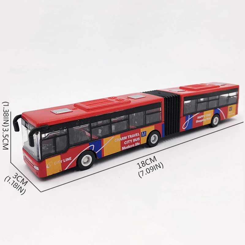 1:64 Alloy Simulation Mini Double Section Bus Inertia Pull-Back Car Model Diecast Vehicle for Boys Girls Children Toy Xmas Gifts