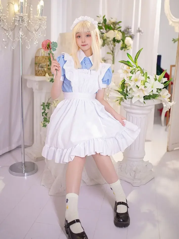 MAGOGO Kawaii Lolita Anime Maid Outfit Blue Pink Maid Outfit Lolita Dresses Costume Cute Japanese Cosplay Costume Anime Outfit