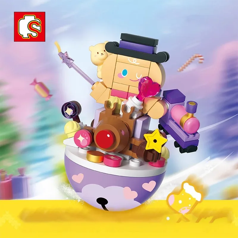 SEMBO Kawaii tumbler Building Blocks คริสต์มาสของขวัญ Gingerbread Snowman ชุดเครื่องประดับตกแต่งเด็กประกอบของเล่น