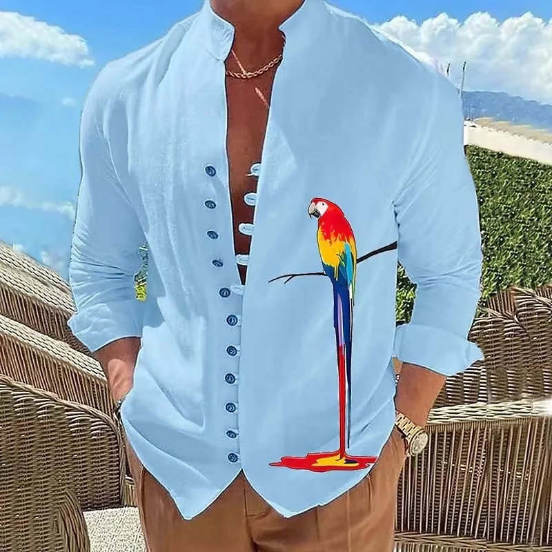 Camicie di lino da uomo vintage 2025 colletto alla coreana a maniche lunghe abbigliamento casual da uomo musulmano moda uomo abbigliamento camicia retrò Ropa Hombre