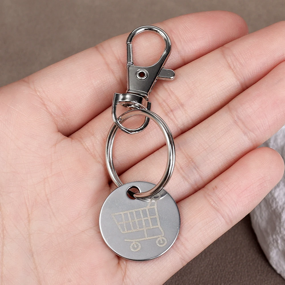 1-3Pcs Cart Token Shopping Trolley Tokens Keychain Metal Ring Small Gofts Ornament Stainless Steel Coin Pendant