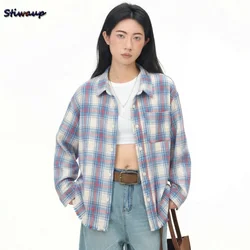 Fashion Women's Blouses Trend 2025 Stylish Women's Plaid Shirts Women's Luxury Tops Mark Cotton Long Sleeve Blouses for Women