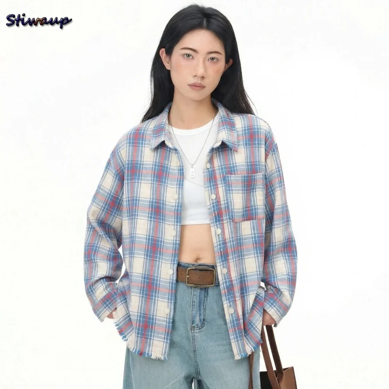 Fashion Women's Blouses Trend 2025 Stylish Women's Plaid Shirts Women's Luxury Tops Mark Cotton Long Sleeve Blouses for Women