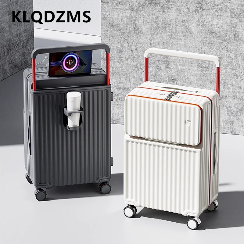 KLQDZMS USB Charging Suitcase Front Opening Boarding Case Laptop Trolley Case 20