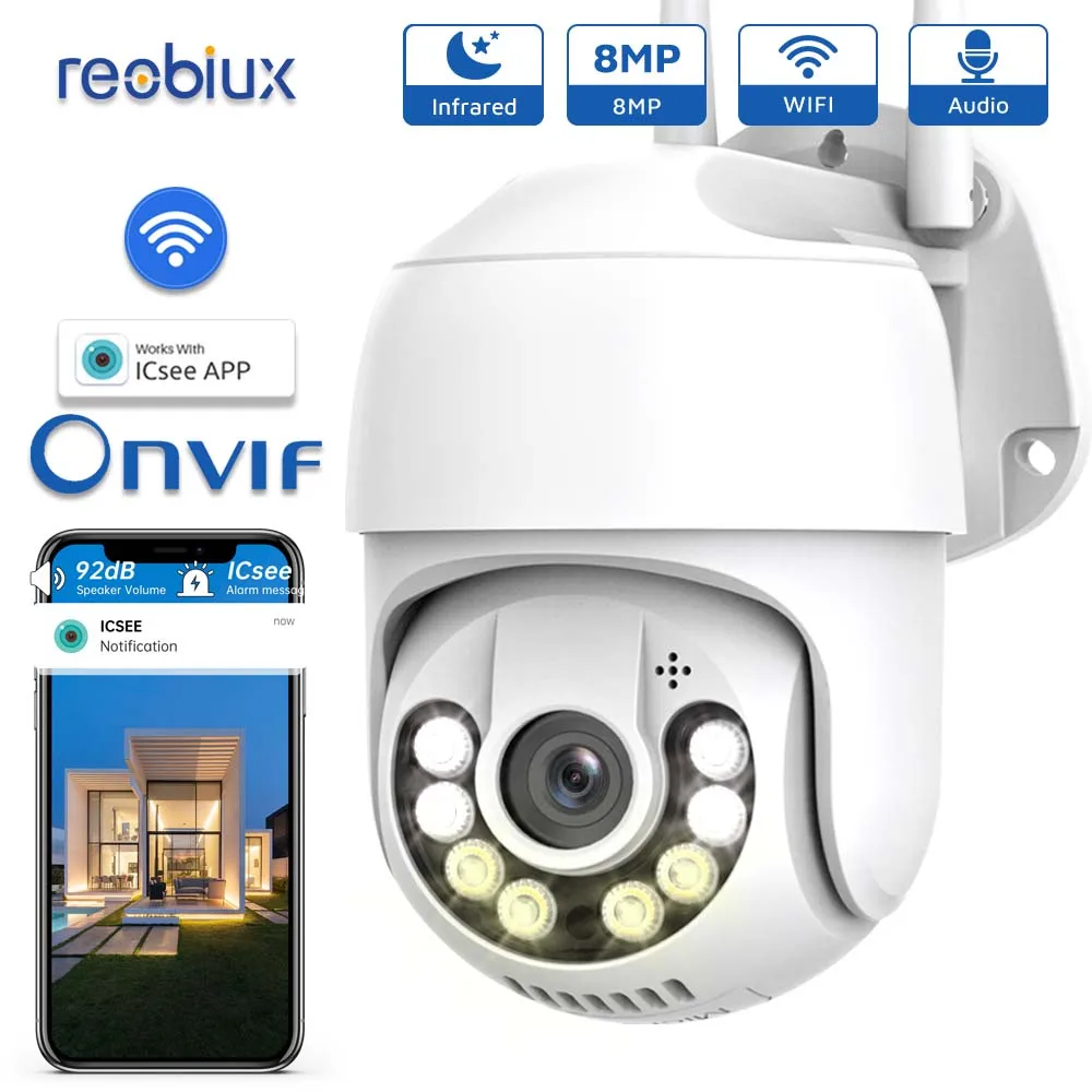 

Reobiux Wifi PTZ Camera 8MP HD IP Cam Outdoor Surveillance Camera IP66 Waterproof Home Security Protection Work With ICsee