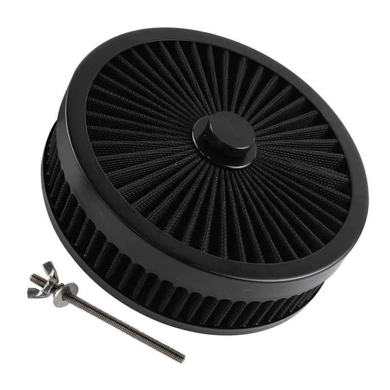 

Полный поток круглого воздушного фильтра 9 x 2 дюйма в сборе, моющийся и многоразовый воздухоочиститель для 4-створчатого карбюратора V8 Chevy Futebol, черный