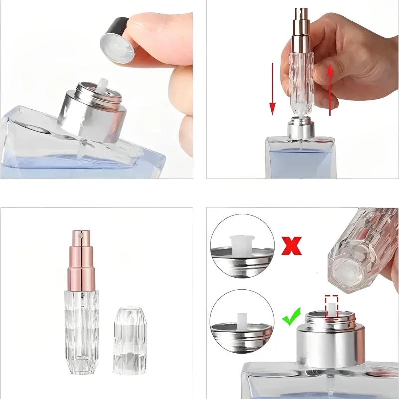 Bottiglia di profumo con riempimento inferiore in cristallo da 5 ml Bottiglie spray vuote portatili Atomizzatore liquido Bottiglia di ricarica di profumo Elementi essenziali da viaggio