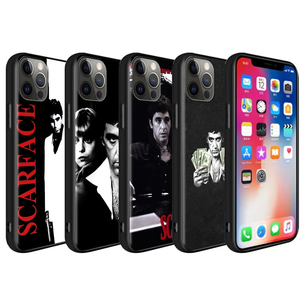 Phone Case For iPhone 16 15 14 13 12 11 Pro Max 14 15 16 Plus X XR 12 13 Mini Silicone Coque Black Fundas Scarface Tony Montana