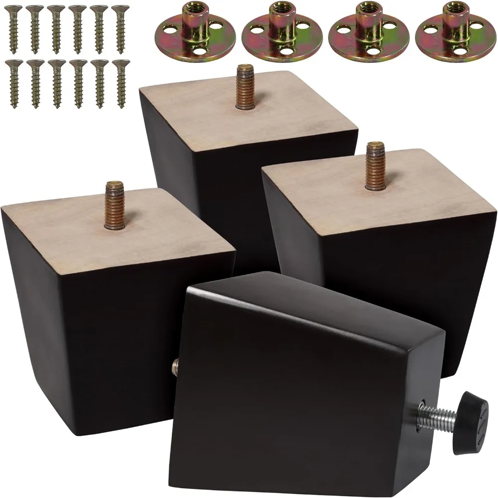 (5 dimensioni: 3-4-5-6-8 Set di 4 gambe per mobili in legno - Gambe per divano quadrate, Gambe per divano - Gambe di ricambio moderne marrone metà secolo