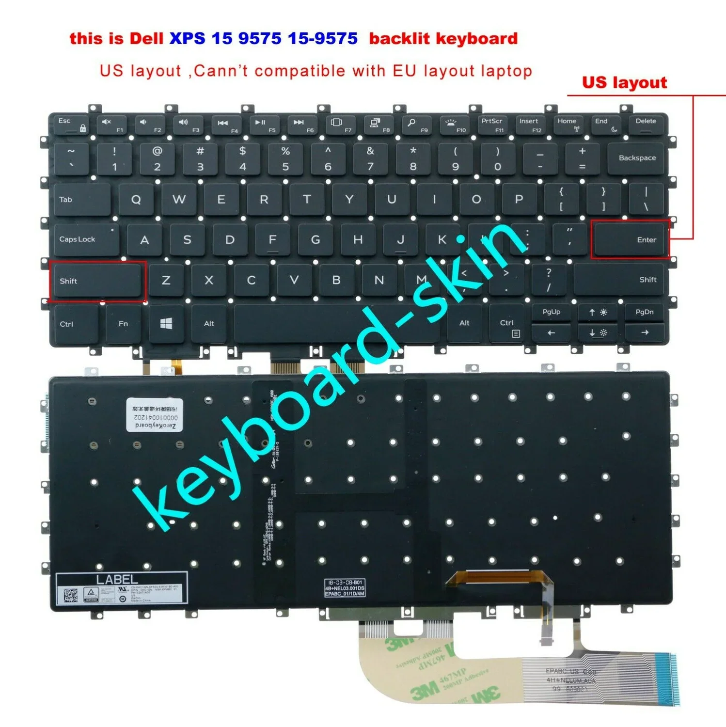 Новая клавиатура США с подсветкой/подсветкой без рамки для ноутбука Dell XPS 15 9575 2 в 1,15-9575, серия