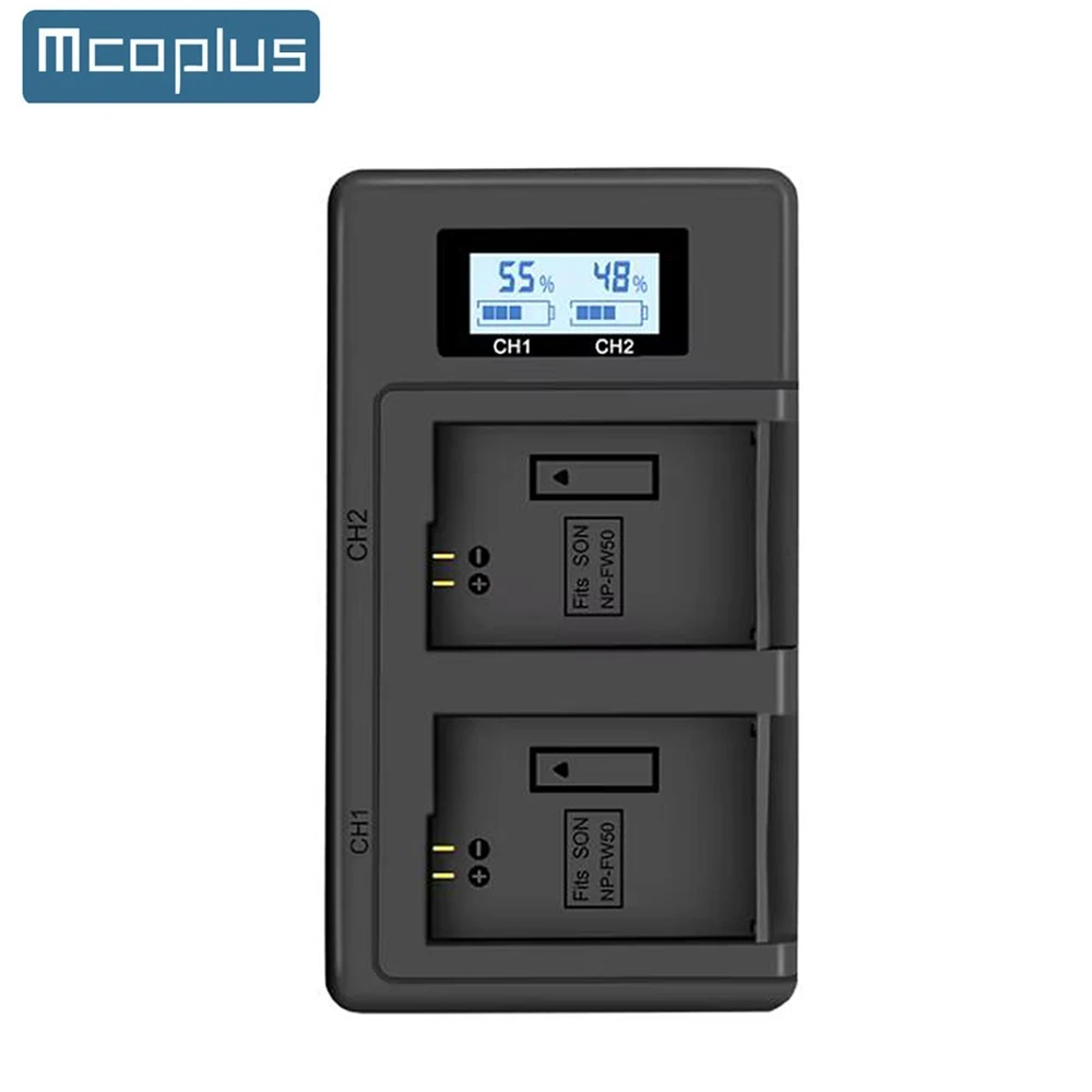 Mcoplus NP-FW50 Battery Charger for Sony ZV-E10 A3000 A5000 A5100 A6000 A6300 A6400 A6500 A7 A7II A7RII A7S A7S2 A55 and RX10 II