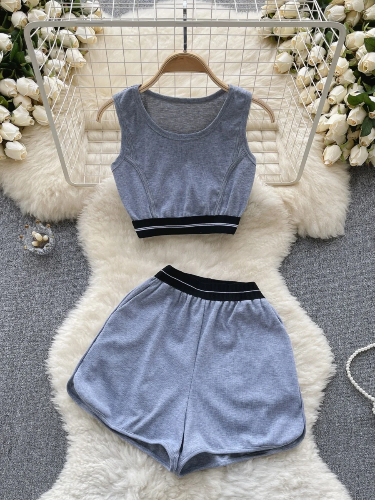 

Spicy Girl Summer Outfit Women's Short Sleeve Crop Top High Waist Wide Leg Shorts Set Pure Desire High Fashion Casual Wear