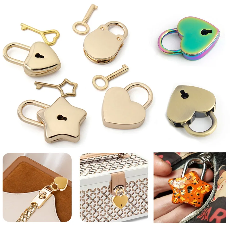 

1/2PCS Metal Necklace Star Love Lock Hardware Accessories Suitcase Notebook Decorative Lock with Key DIY Handicrafts