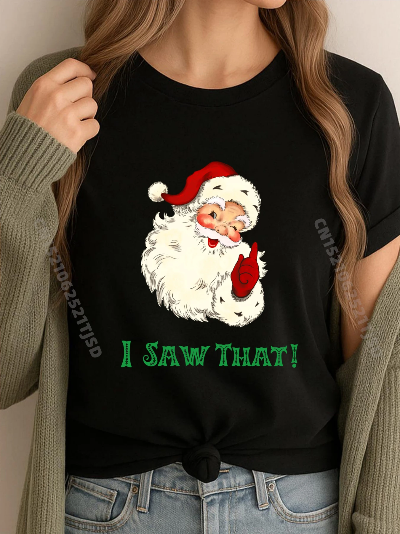 

Santa I Saw That Christmas Santa Watching Shirts Woman Graphic Original Mens T-Shirts Printing