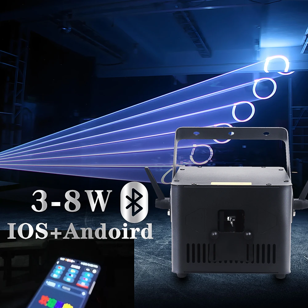 แสงเวทีดิสโก้2024 iOS 8W สำหรับ Andriod DMX อุปกรณ์สำหรับงานแต่งงานที่บ้านงานเลี้ยงความสว่างสูง3D ภาพเคลื่อนไหวเลเซอร์