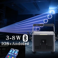 High Brightness 3D Animação Laser Projetor, Iluminação de Palco Disco, Dispositivo Andriod DMX, Casamento e Festa em Casa, IOS App, 8W, 2024