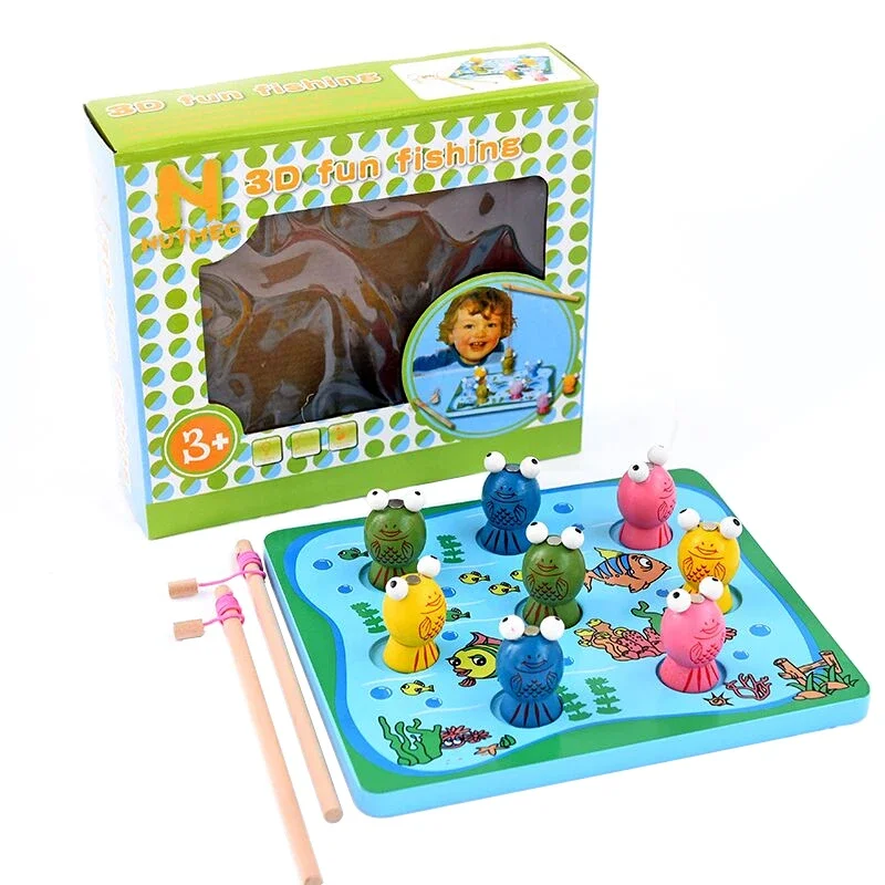 Kinderen Creatieve Magnetische Vissen Speelgoed Leuke Houten Baby Cartoon Jongen Meisje Puzzel Magneet Vroege Onderwijs Game