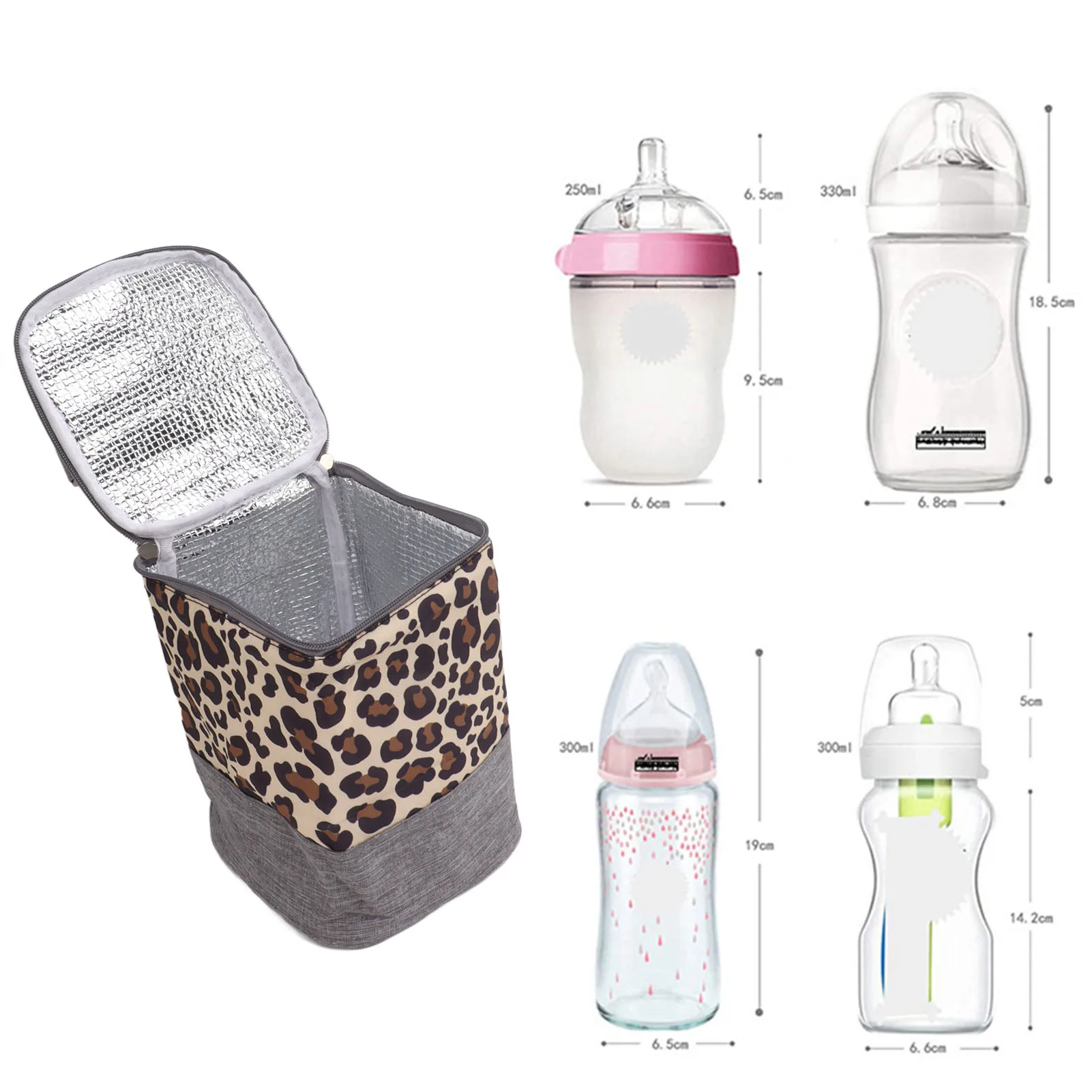 Insulated Baby Bottle Bag Waterproof Portable Breastmilk Warmer Cooler Bag With Handle For Travel 3L Leopard Print