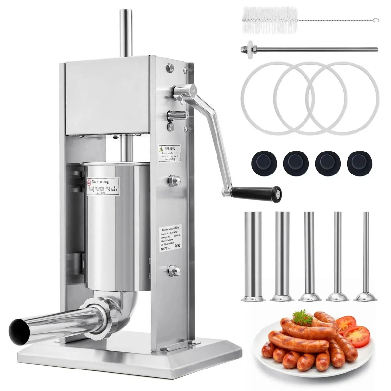 Vertical Sausage Maker, Heavy Duty Stainless Steel Sausage Making Machine With 5 Sizes Of Nozzles For Home Use, 3/5/7L