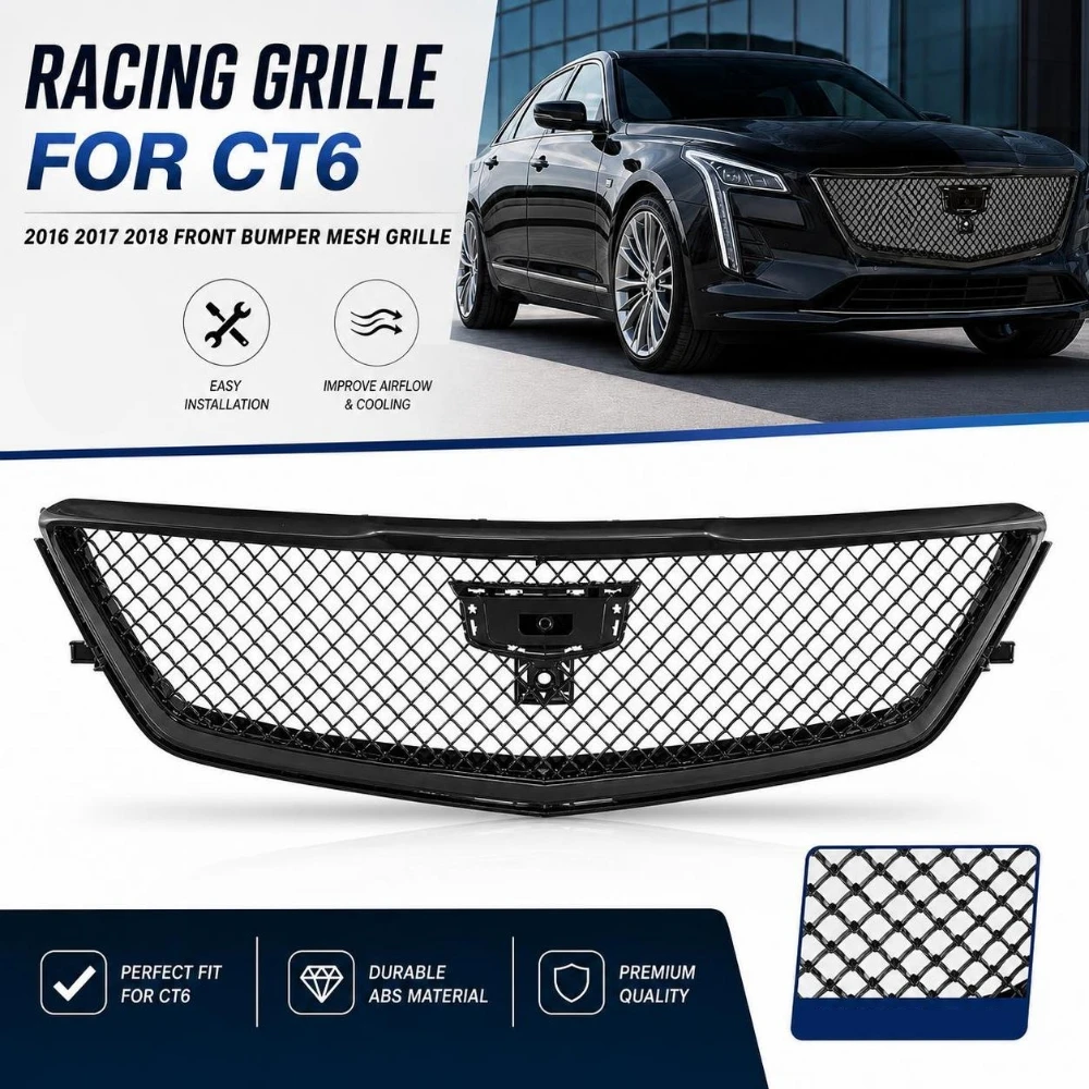 Front Bumper Upper Grille Grill For Cadillac CT6 2016~2018 V Style Black Front Hood Sport Racing Gril Car Accessories