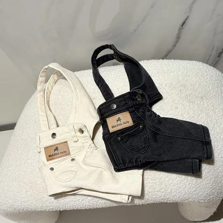 Salopette en jean pour chien en coton noir et blanc, pantalon à bretelles tendance pour animaux de compagnie, idéal pour Teddy, Bichon, Schnauzer, petit chiot, tenue quotidienne