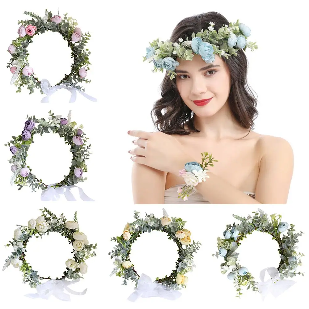 

Trendy Forest Flower Headbands Green Leaf Festival Wedding Flower Crown Bohemian Floral Headpiece for Women Girls