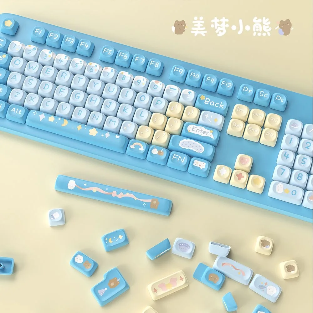 140 Keys MOA Keycaps Bear Cute Gift for KeyCap Square Sublimation Alice Mechanical Keyboard includ2.25 U 2.75U Split Spacebar