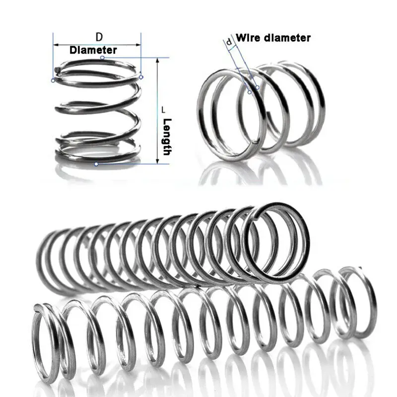 5pcs Wire Diameter 0.6 0.7 0.8 1 1.2mm Galvanized Pressure Small Spring Compression Spring OD 5-20mm Length 60 70 80 90 100mm