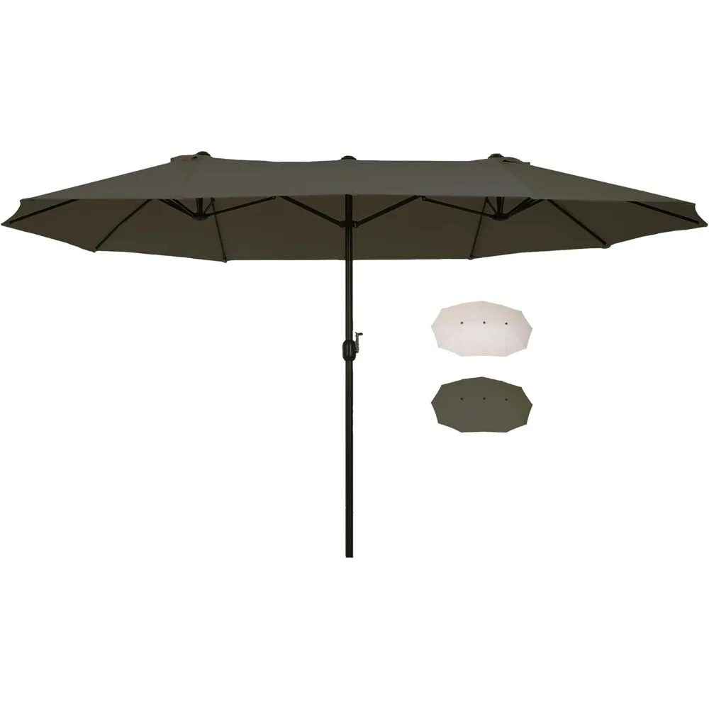 Large15ft Patio Umbrella, Double-Sided Outdoor Umbrella with Crank Handle and Air Vents for Backyard, Deck, Pool, Market