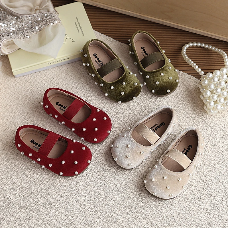 

Туфли Мэри Джейн для девочек с жемчужным декором, детские туфли для принцесс, мягкая подошва, повседневная обувь для детей, нескользящие, весна-осень