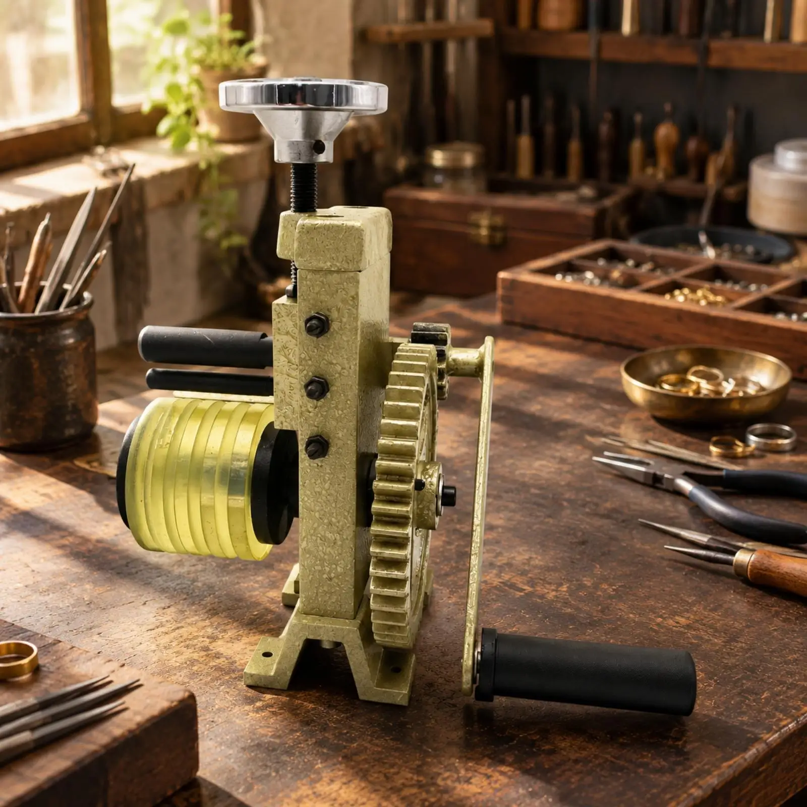 Hand-Crank Jewelry Forming Machine with Grooved Roller Sturdy Cast-Iron Jewelry Bender with Mounting Base Compact Geared Manual