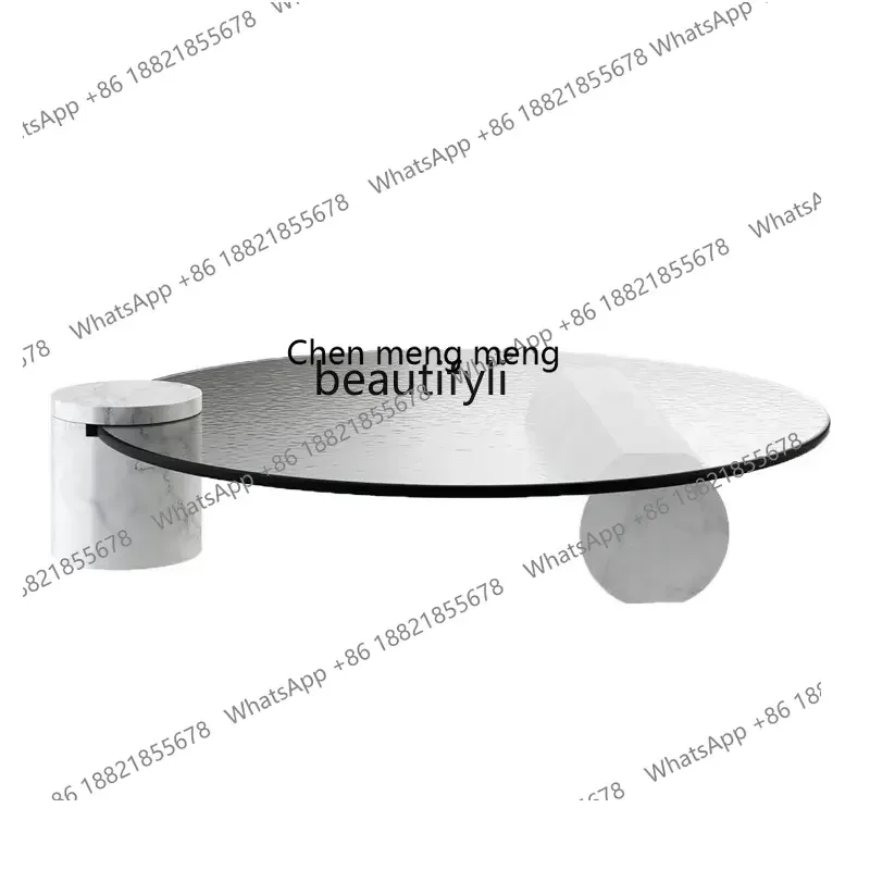

cc182R11 Легкий роскошный круглый чайный столик из закаленного стекла в итальянском стиле с водной рябью, современный минималистичный мраморный креативный журнальный столик