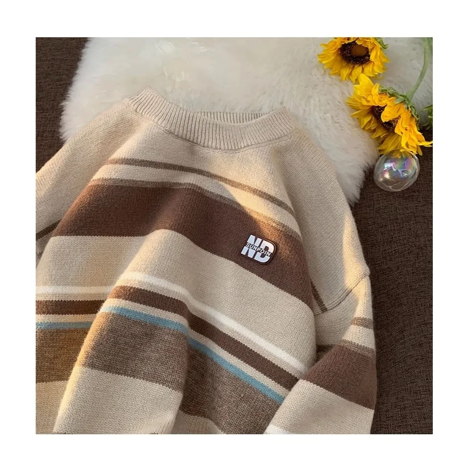 

Loose Fit Men's Knitted Sweater Autumn Winter Large Size Color Blo round Ne Pullover Japanese Sle Outerwear Knitwear