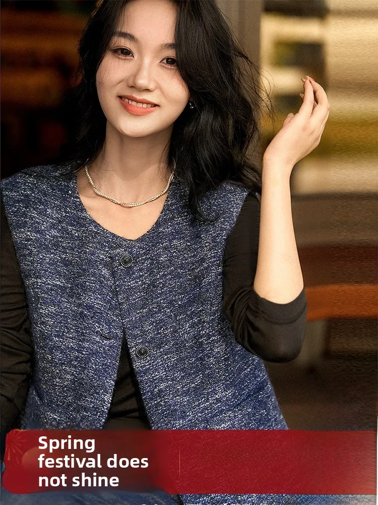 

Haiyu Ningxiang твидовый жилет для волос, круглая верхняя одежда для ленивых поездок на работу, ветровой жилет Svel Fraance, женская мода