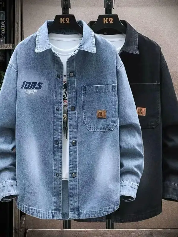 

Модная джинсовая куртка для мужчин на весну-осень, свободного кроя, с принтом, для молодежи, старшеклассников и студентов Haome.