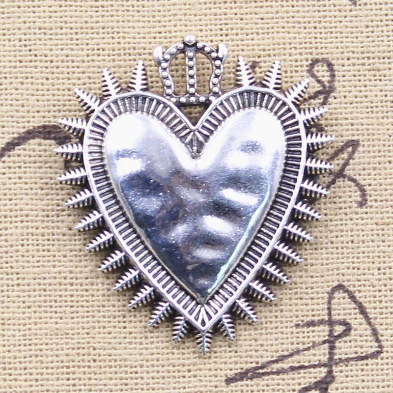 6pcs Charms Crown Thorns Heart 40x35mm Antique Silver Color Pendants DIY Crafts Making Findings Handmade Tibetan Jewelry