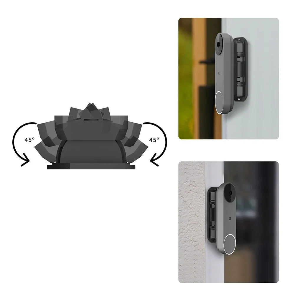 Horizontal Adjustable Wall Mount Bracket ABS Doorbell Accessories Left Right 45 Degrees Rotating for Google Nest Doorbell