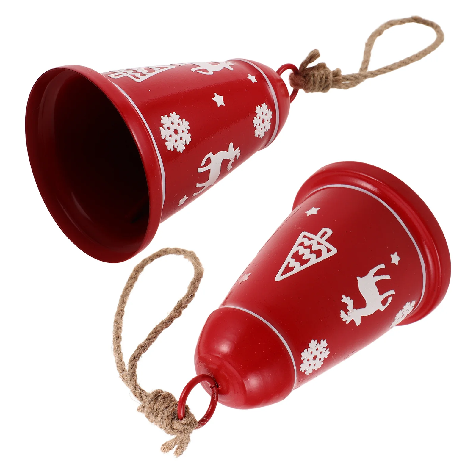 

2Pcs Christmas Jingle Bells Hanging Decorations Rustic Metal Bells Reindeer Tree Design Xmas Door Garland Ornaments