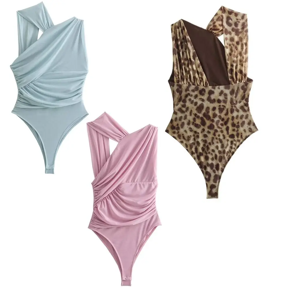 

Leopard Printed Women Jumpsuit Summer Beach Irregular Sleeveless Sexy Slim Bodysuit Fashion Swimsuit Female Chic Clothes