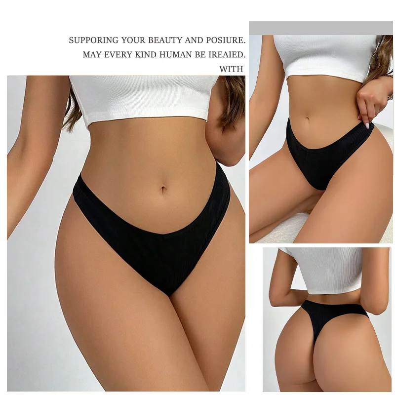 4Pcs Women Cotton Thongs Female Sexy Low Waist Panties G-String Underwear Thongs Striped Panties Female Underwear T-Back Intimat