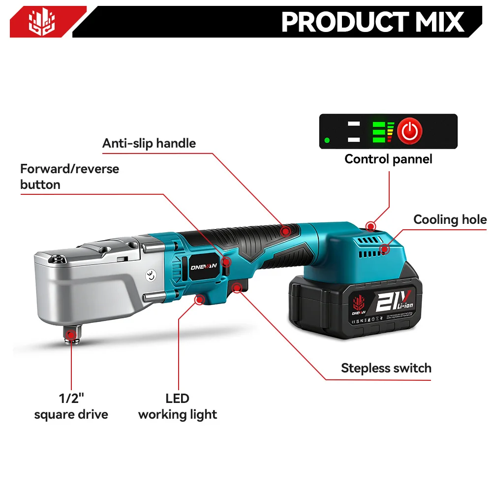 ONEVAN Brushless Electric Ratchet Wrench 1/2\'\' 1000NM Removal Screw Nut 4800RPM Car Repair Power ToolFor Makita 18V Battery Pin