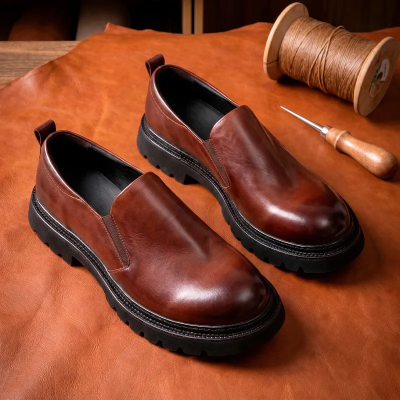 

Soft Cowhide Mens Dress Shoes Luxury Handmade Quality Genuine Leather Autumn Fashion Round Toe Black Casual Business Shoes Man