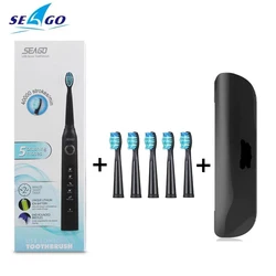 Seago SG507 Escova de dentes elétrica sônica para adultos com temporizador de 5 modos Escova de dentes recarregável USB com cabeças de reposição