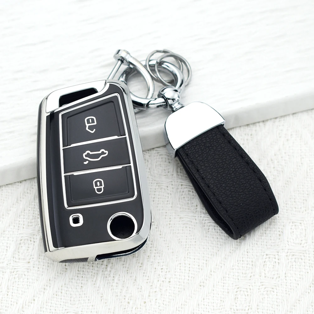 TPU Car Key Case Cover for VW Volkswagen MK2 T-roc T-cross Skoda Octavia Golf 7 MK7 Tiguan Kodiaq Karoq Seat Ateca Leon Fob