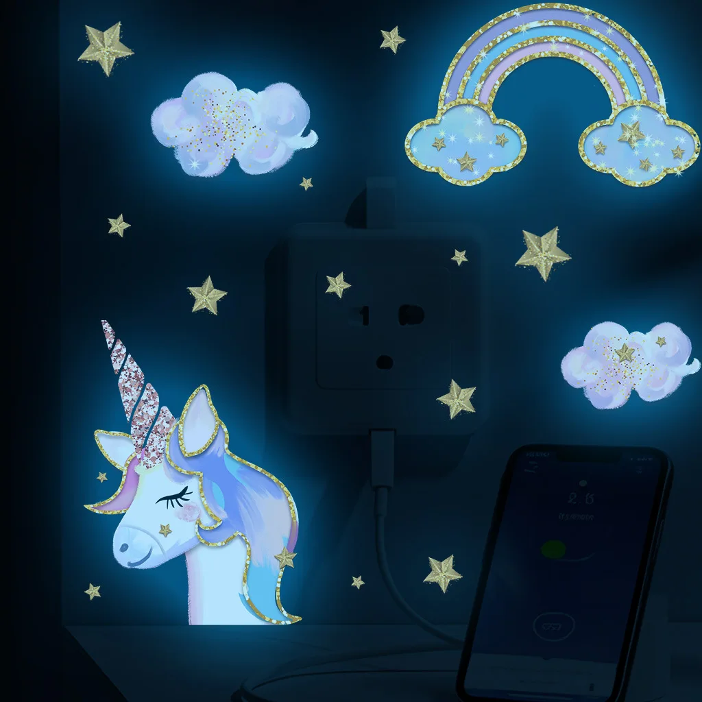 Luminous Unicorn Rainbow Stars Stickers Glow In The Dark Sticker For Children's Room Fluorescent Decal Adhesive Room Decorations