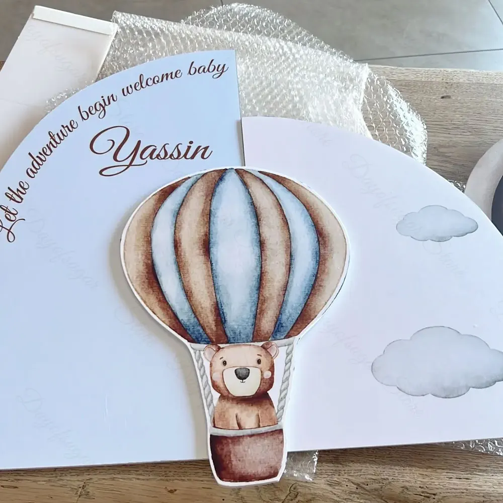 Baby Shower Welcome Sign for Table Decorations Hot Air Balloon Bear tavola ad arco personalizzata per Baby Shower Birthday Decor