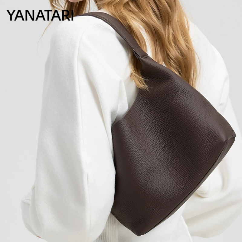 YANATARI genuine leather  crossbody bag minimalist tote bag women bucket cowhide luxury Fashion handbag high-end shoulder bag
