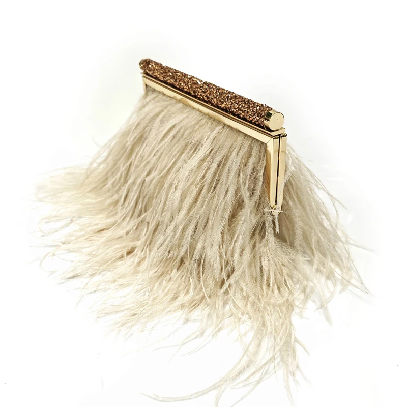 Bolsos de noche de moda con marco de metal para mujer bolsos y carteras de diseñador de lujo novedad 2026 bolso de hombro con cadena pequeña y decoración de plumas de avestruz alta calidad envío gratis