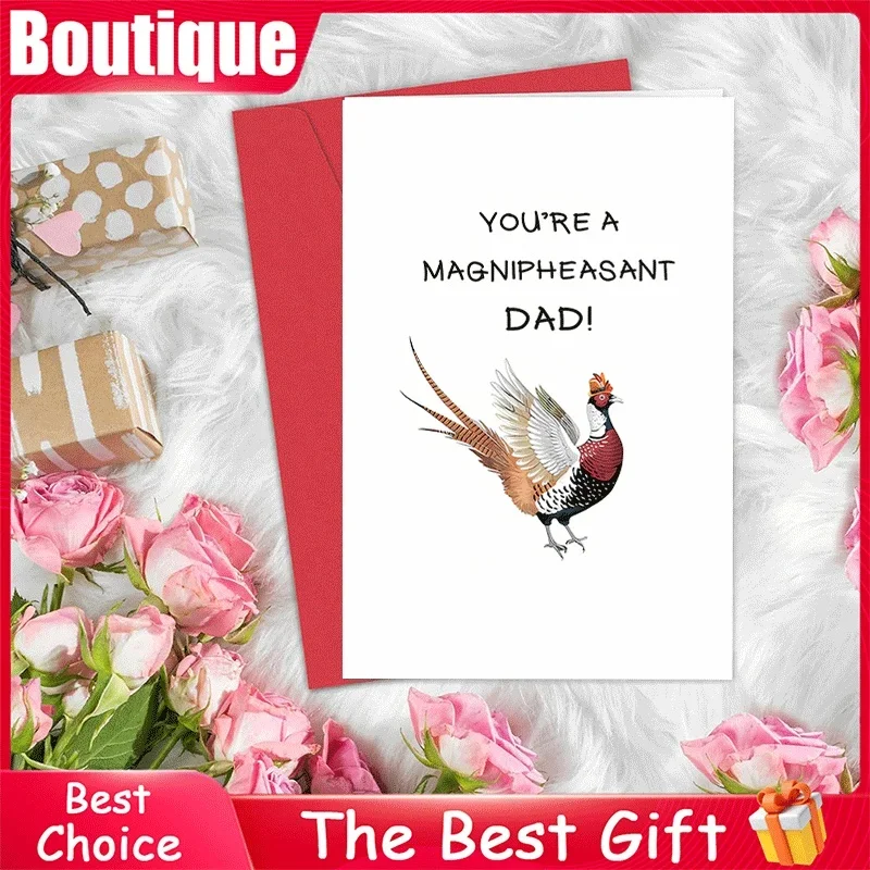 Tarjeta divertida para el Día del Padre, tarjeta con juego de palabras para papá Magnipheasant, tarjeta de felicitación humorística para papá de parte de su hija o hijo, bonita tarjeta con diseño de faisán